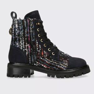Kurt Geiger Womens Kensington Tweed Suede Combat Ankle Boots Blue Multi 7 38